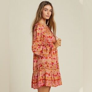 Billabong Boho Long Sleeve Loose Fit Mini Dress